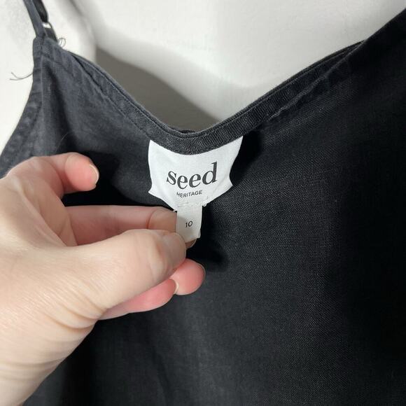 Seed Dress Womens Medium Black Linen Flowy Tiered Boho Maxi Sundress Lightweight - Picture 3 of 10